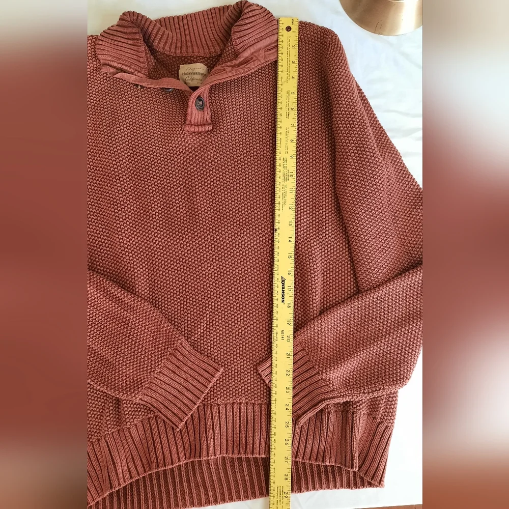 Lucky Brand Rust Cotton Chunky Knit Sweater Grandpa Cozy Classic